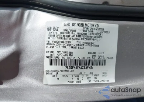 2010 Ford Crown Victoria Police/Police Interceptor from USA, damaged, VIN 2FABP7BV8AX139887